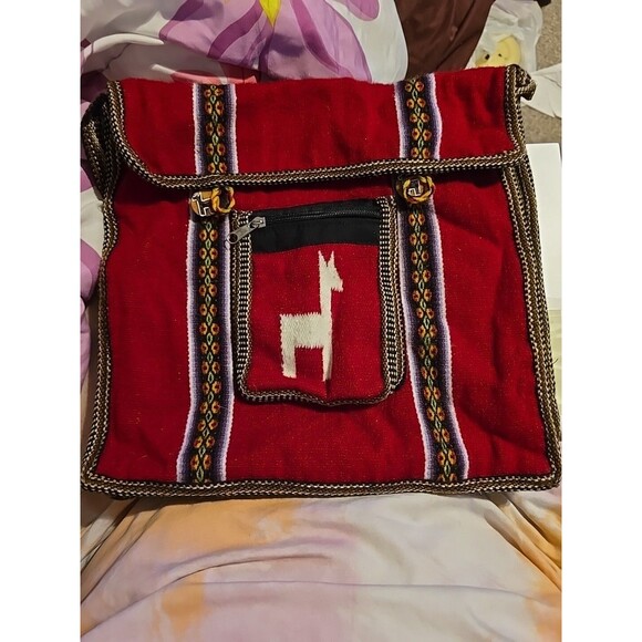 Classic Alpaca Shoulder Crossbody Purse Hand bag Logo White Alpaca Stripe Boho - Picture 1 of 7